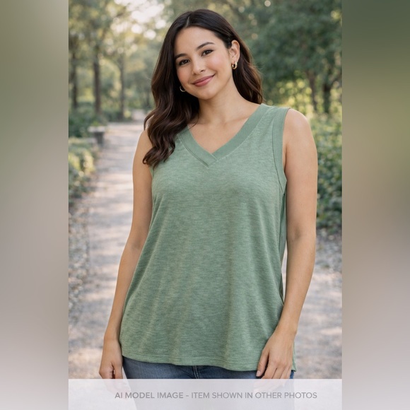 sunbs Tops - Sage Green V-Neck Tank Top Size M Soft Stretch Sleeveless Casual
